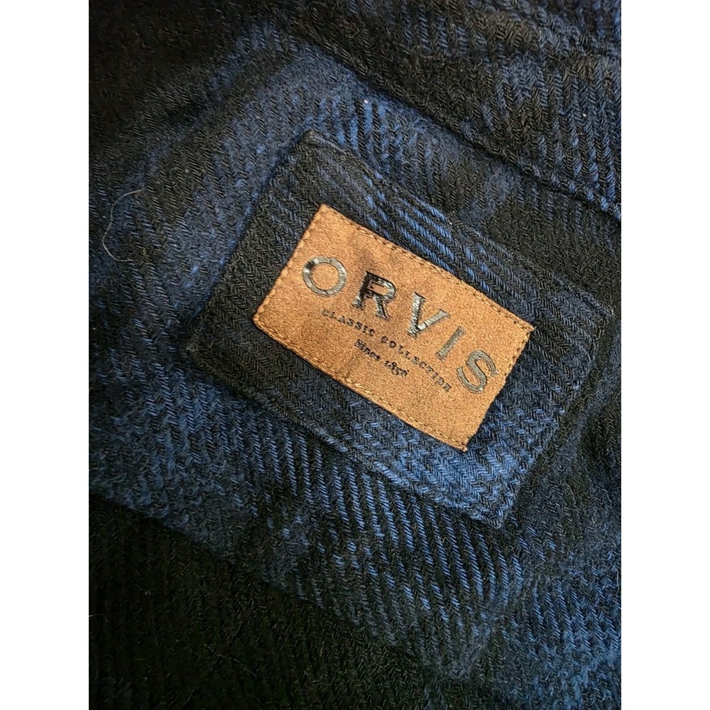 Orvis Classic Collection Blue Plaid Flannel Shirt Jacket Men's L Pockets - Picture 7 of 13